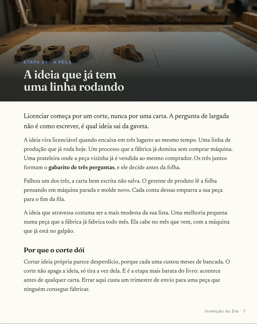 Abertura de etapa: Cada etapa abre em cena, do corte das ideias ao pedido que pede dinheiro