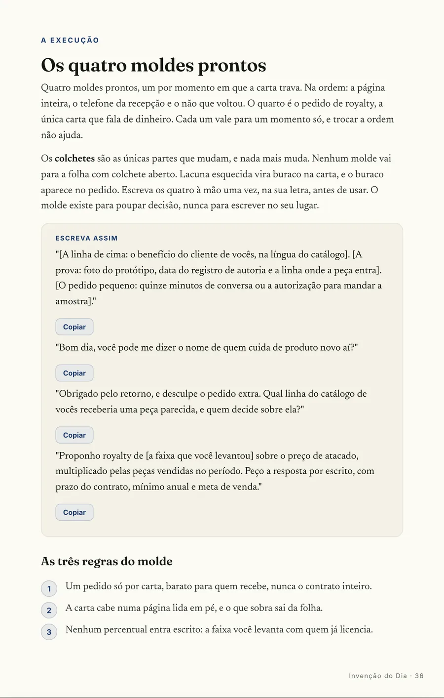 Moldes prontos: Os quatro moldes de carta, com a regra de tamanho ao lado de cada um